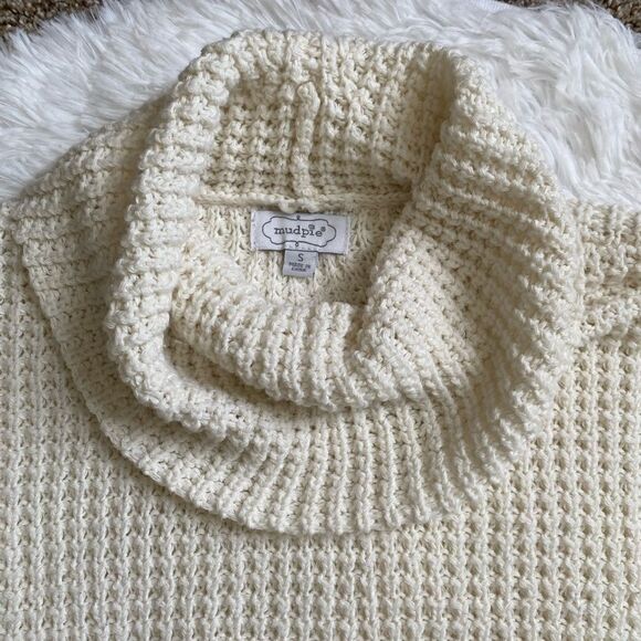 Mud Pie Waffle Knit Turtleneck Sweater Cream Women’s Size Small - Picture 3 of 8